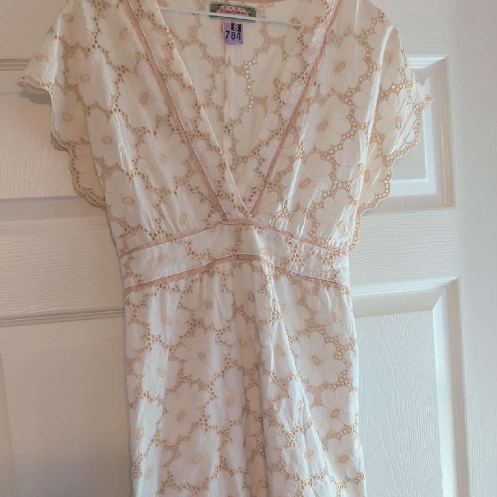 Cream Eyelet Floral Lace Babydoll Dress